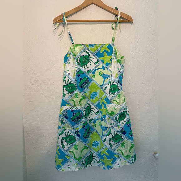 Lilly Pulitzer Dresses & Skirts - Lilly Pulitzer Green & Blue Sea Life Tie-Strap Sundress